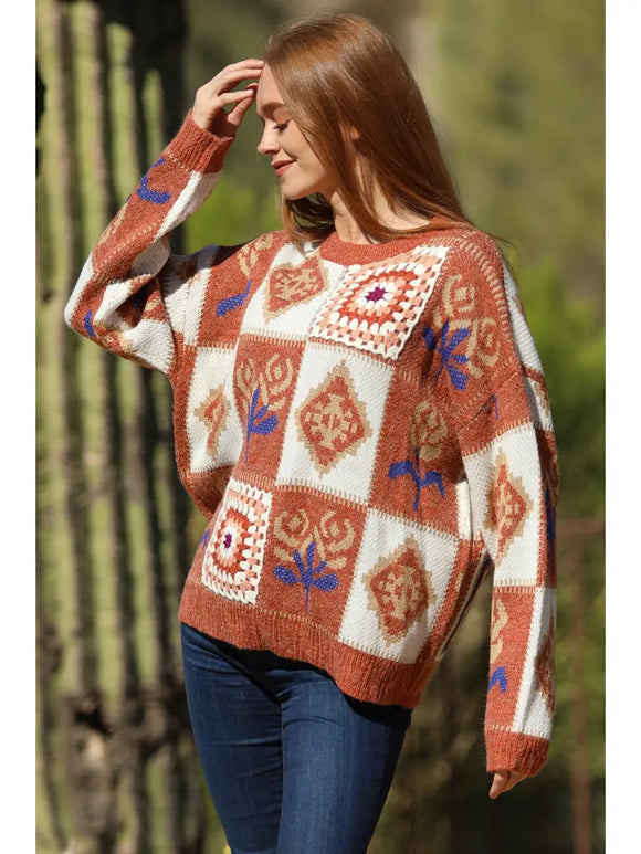 Patchwork Crochet Pullover Sweater