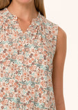 Vintage Floral Sleeveless Button Front Top