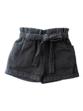 Quinn Tie-Waist Denim Shorts - Black