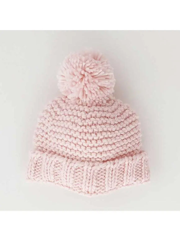 Blush Pink Garter Stitch Beanie Hat