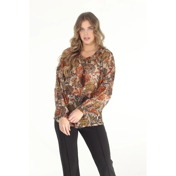 Floral Print Devore Peasant Top