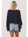 Solid Kimono Sleeve Crop Top