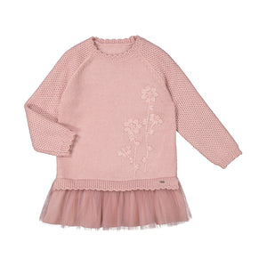 Pink Flower Embroidered Knit Dress