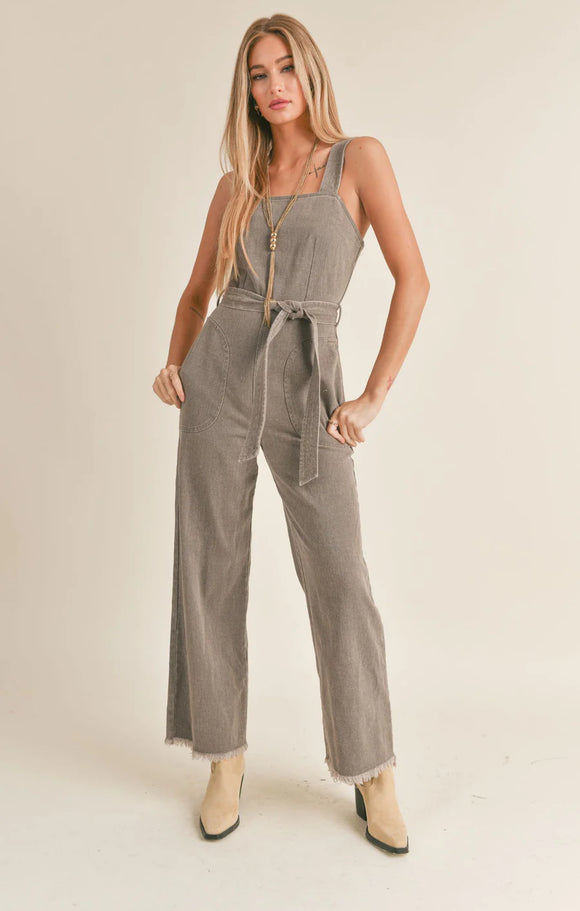 GIA BELTED WASHED DENIM OVERALL