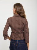 Stripe Collared Long Sleeve Empire Waist Top