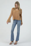 V Neck Flare Sleeve Light Weight Knit Pu