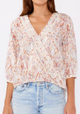 Ikat 3/4 Sleeve High-Low Surplice Blouse