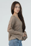 V Neck Flare Sleeve Light Weight Knit Pu