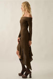 Boucle Ribbed Knit Off-Shoulder Asymmetrical Mini Dress