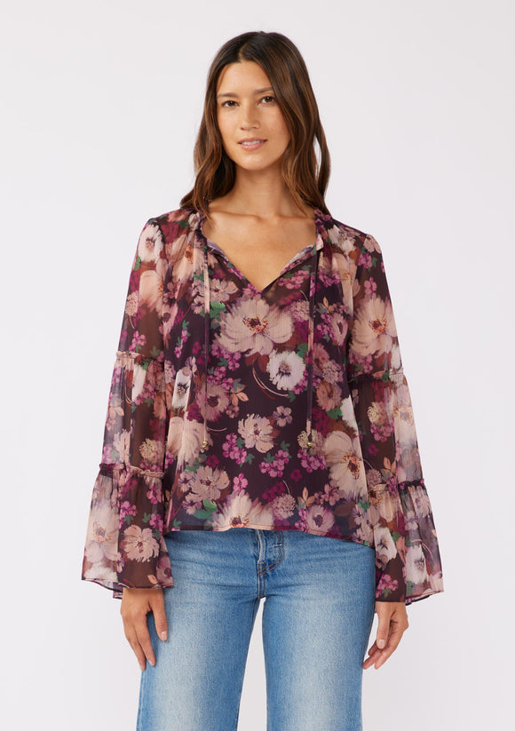 Bell Sleeve V-Split Neck Blouse