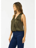 Sleeveless Embroidered Surplice Top with Elastic Hem