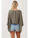 Solid Kimono Sleeve Crop Top