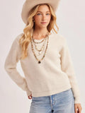 Crochet Lace Back V-Neck Knit Sweater Pullover