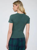 Washed Ribbed Short Sleeve Cropped Knit Tee
