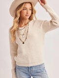 Crochet Lace Back V-Neck Knit Sweater Pullover