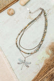 Wisdom Within 16.5-18.5" Czech Glass, Caribbean Calcite Shell With Patina Dragonfly Pendant Multistrand Necklace