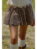 Plaid Drawstring Layered Mini Skort