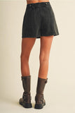 Double-Button Wide Waistband Denim Skort