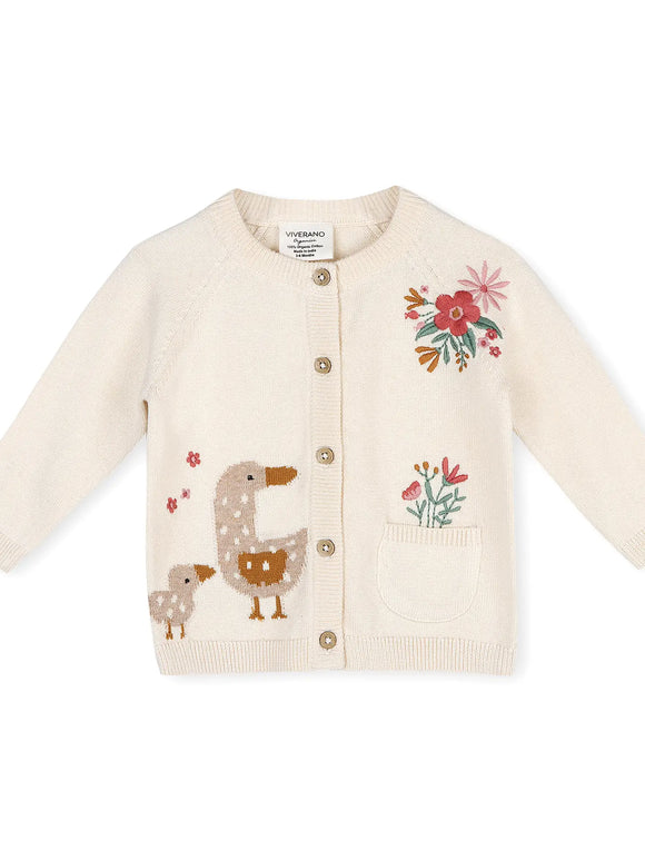 Duck Mommy & Me Embroidered Baby Cardigan Sweater (Organic)