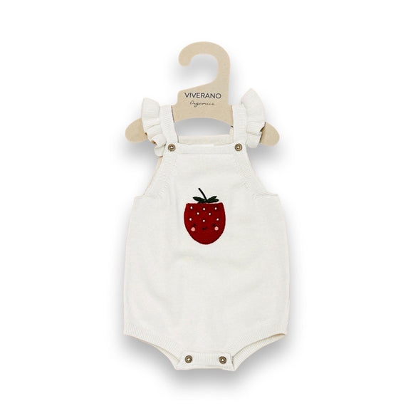 Strawberry Embroidered Pocket Baby Romper (Organic Cotton)