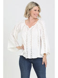 Swiss Dot Lace Inserts Flare Bell Sleeve Blouse