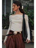 Striped Knit Foldover Off-Shoulder Bodysuit