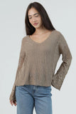 V Neck Flare Sleeve Light Weight Knit Pu