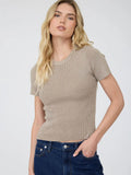 Washed Ribbed Short Sleeve Cropped Knit Tee