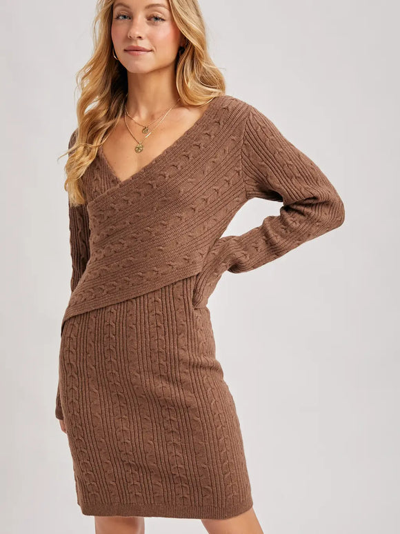 V-Neck Cable Knit Sweater Wrap Dress