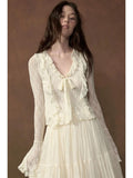 Lace Ruffled Tie-Front Bell-Sleeve Top