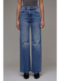 Medium Wash Knee Distressed High Rise Comfort Flare - Wild Skyes