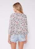 Multi Print Ruched Sleeve Button Front Blouse