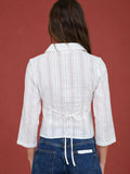 Stripe Collared Long Sleeve Empire Waist Top