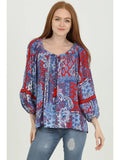 Printed Blouse with Lace Insets