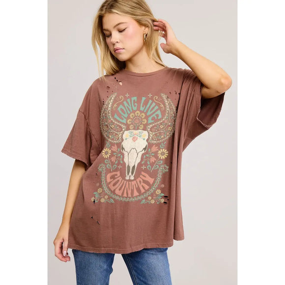 Nordic Paisley Longhorn Graphic S/S Distressed Seamless Tee