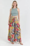 Tropical Print Wide Leg Smocked Waist Pants