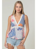 V Neck Lace Trim Tie Back Tank Top