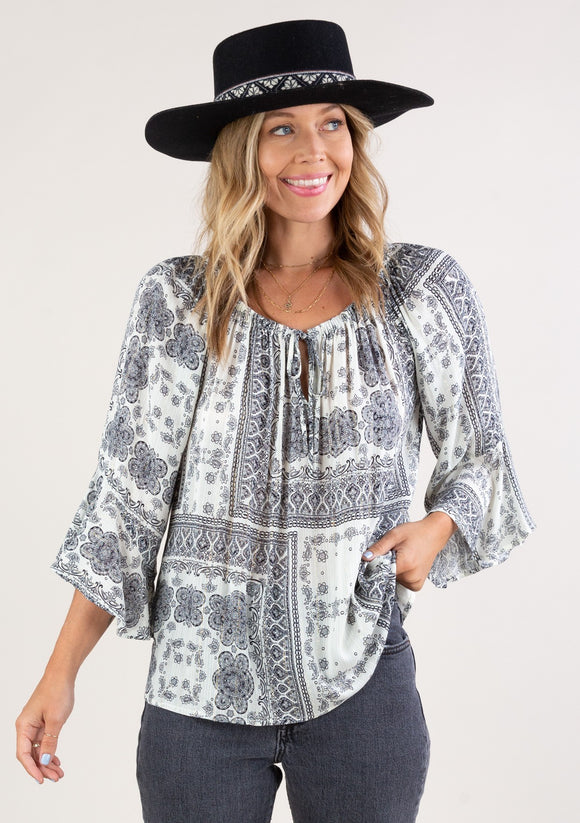 Flutter Sleeve Paisley Peasant Top