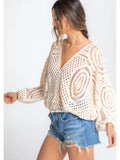 Long Sleeve Crochet Surplice Top