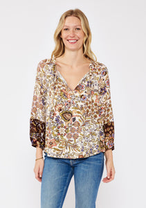 3/4 Sleeve Floral V-Neck Top