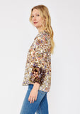 3/4 Sleeve Floral V-Neck Top