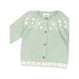 Floral Embroidered Knit Cardigan Lace Trim (Organic Cotton)
