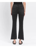 High Rise Raw Step Hem Black Crop Flare Jeans
