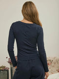 Fitted Long Sleeve Ribbed Henley Knit Top