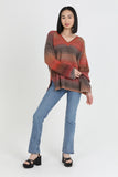 V Neck Oversize Side Slit Flare Sleeve Pullover