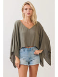 Solid Kimono Sleeve Crop Top