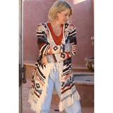 Aztec Fringe Hem Cardigan Sweater