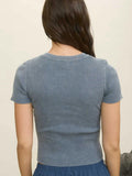 Washed Ribbed Short Sleeve Cropped Knit Tee