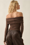 Striped Knit Foldover Off-Shoulder Bodysuit