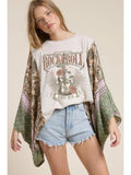 Rock N Roll Vintage Graphic Sheer Sleeves Kaftan Top